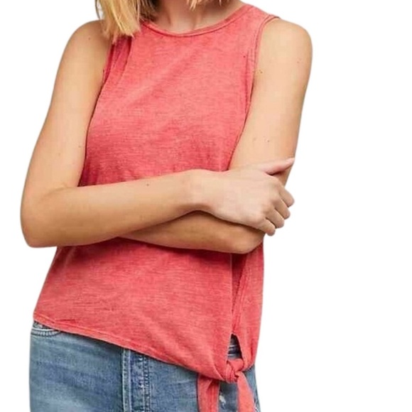 Anthro Maeve Tie Front Burnout Coral Tank - Picture 1 of 5